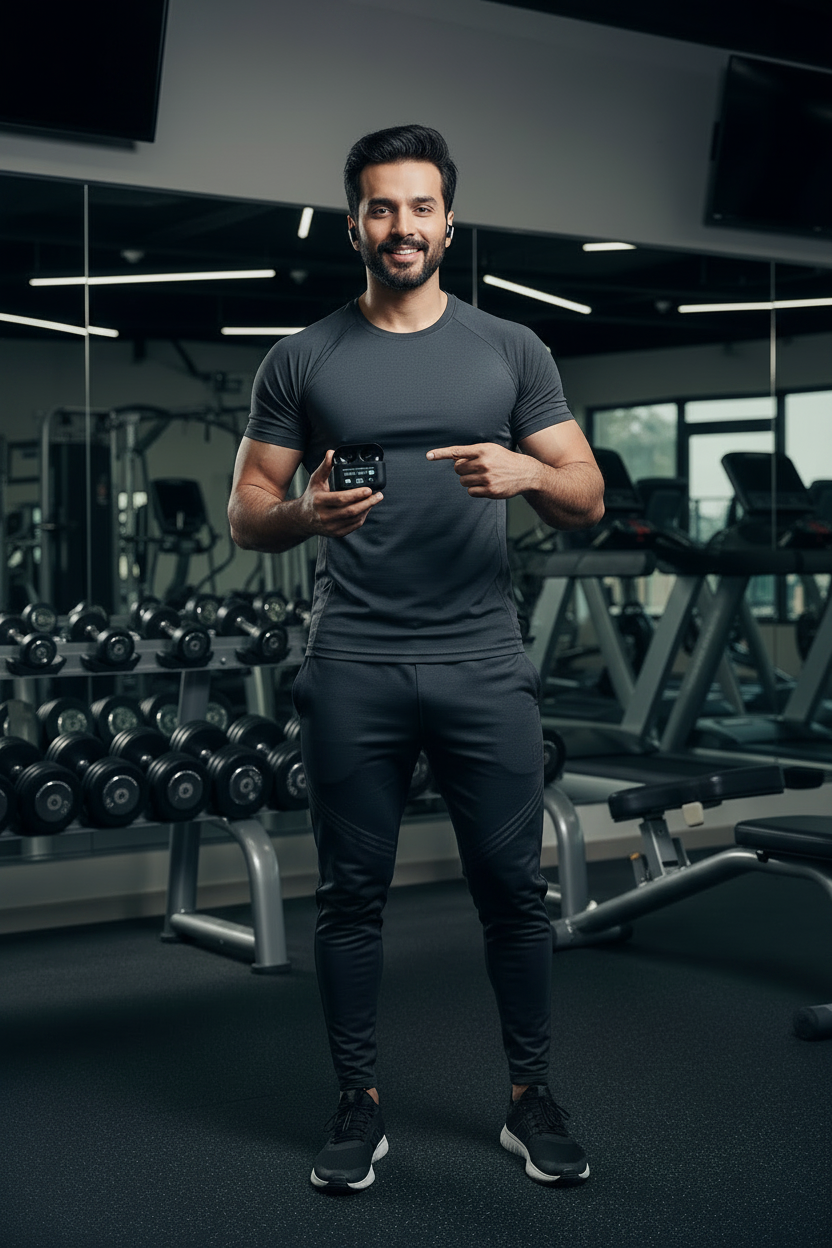Black A9 Pro ANC Bluetooth 5.4 Wireless Earbuds with Smart Screen and Active Noise Cancellation