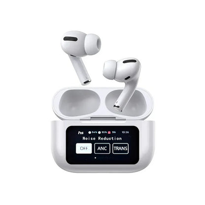 Black A9 Pro ANC Bluetooth 5.4 Wireless Earbuds with Smart Screen and Active Noise Cancellation