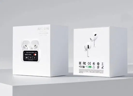 Black A9 Pro ANC Bluetooth 5.4 Wireless Earbuds with Smart Screen and Active Noise Cancellation